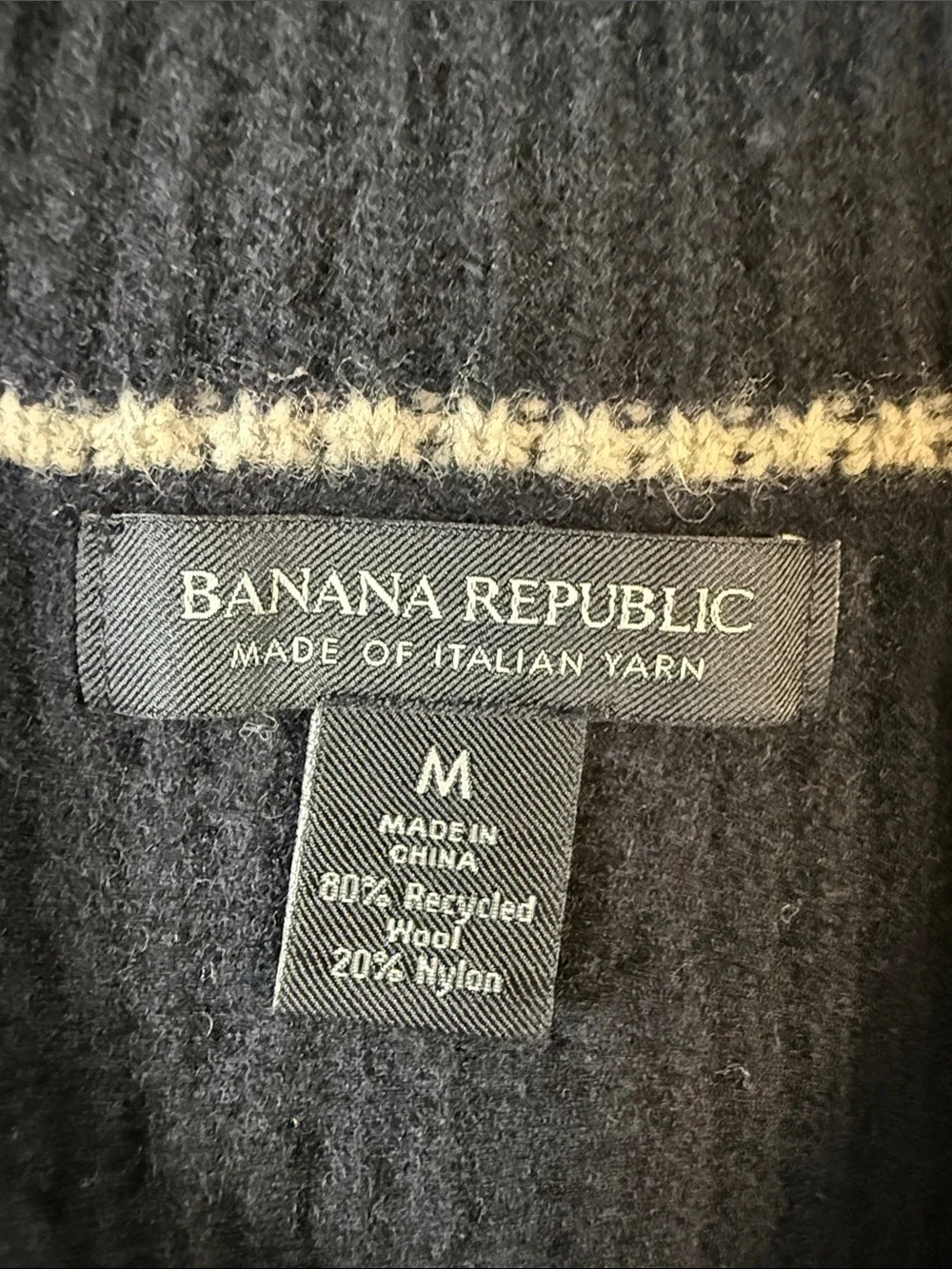 Banana Republic Mens Black Recycled Wool Ribbed Half-Zip Sweater M #3130